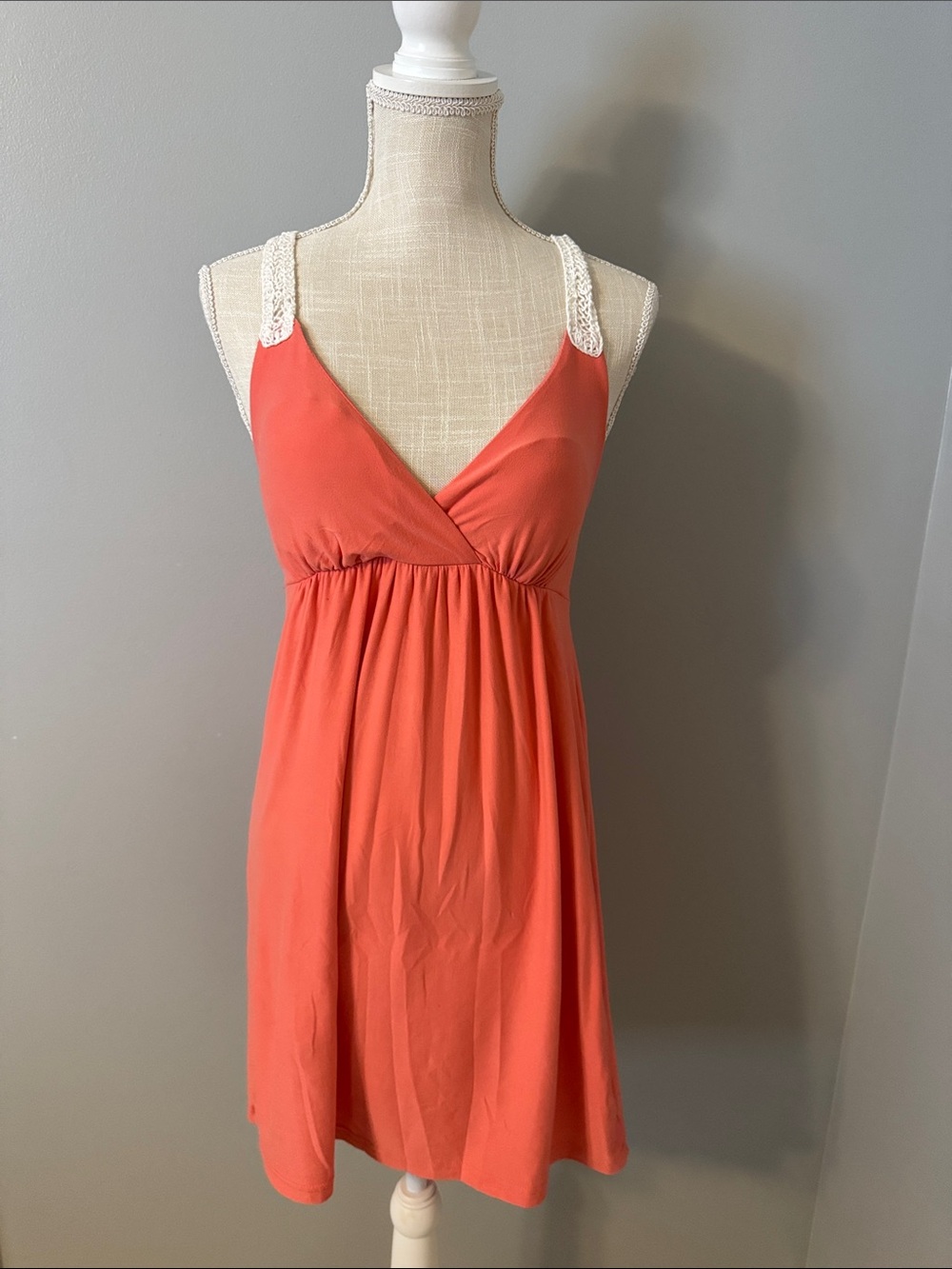 Derek Heart Coral Surplice Chemise with White Crochet Straps
